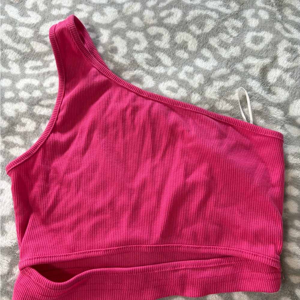 SHEIN Hot Pink Ribbed One-Shoulder Crop Top